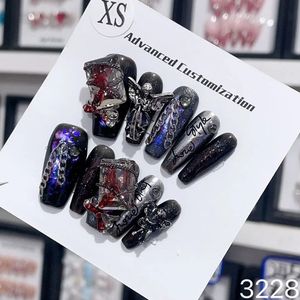 Fait à la main Y2k Faux ongles Noir Français Luxe Goth Réutilisable Adhésif Faux Long Cercueil Acrylique Manucure Artificielle pour les filles 231226