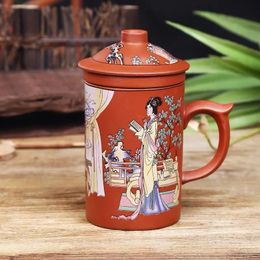 Yixing – tasse à thé en argile violette peinte à la main, faite à la main, avec couvercle et infuseur, tasse à thé de bureau, verres à eau en céramique, 240102