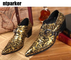Handmake hoge kwaliteit Zapatos Hombre Mannen lederen schoenen formele jurk schoenen mannen goud / zwarte schedel zakelijke schoenen mannen, big size 45 46!