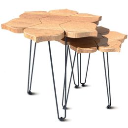 Handmate en bois de mangue – Finition marron naturel avec tables d'appoint gigognes en métal, lot de 2 pour servir et décorer, table 22 x 50,8 cm par Carrera Home