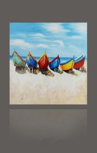 Peinture à l'huile de bateau couleur abstraite à la main sur toile dans le pays de mer à grande taille Photos de mur modernes pour la chambre décoration de maison unframe2140008