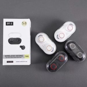 Mains libres écouteurs DT-2 TWS TWS Bluetooth 5.0 Écouteurs avec deux cas de chargement de batterie stéréo sans fil