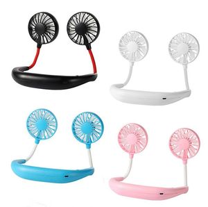 Mini ventilateur USB portable mains libres Sports de plein air rechargeables Rotation à 360 degrés Bande de cou suspendue paresseuse Ventilateur portable avec lampe LED DHL