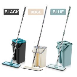 Handsfree MOP met emmer 360 roterende platte mop home keuken vloer mop luie moppen huishoudelijke schoonmaak tool 211215
