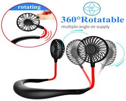 Manos Ventiladores para el cuello Portátil USB Recargable Banda para el cuello Perezoso Colgante Refrigeración dual Mini deporte Ventilador electrónico giratorio de 360 grados fo1891843