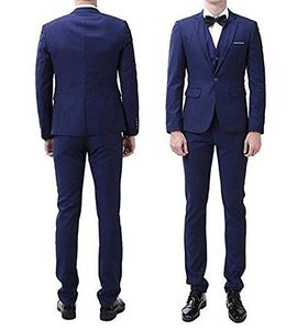 Beau dos Vent One Button Smiles Bleu Marié Smok Notch revers hommes de noce Groomsmen 3 pièces costumes (veste + pantalon + gilet + cravate) K113