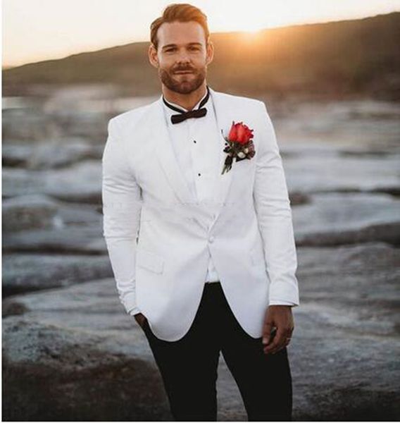 Beau noir et blanc marié smokings de mariage costumes pour hommes tenue de soirée un bouton coupe ajustée soirée de bal costume de dîner sur mesure 2 pièces blazer veste + pantalon