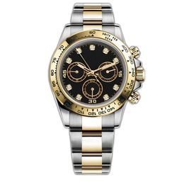 Knappe herenhorloges met zwarte wijzerplaat tussen gouden roestvrijstalen band Designer horloge Automatisch uurwerk Mechanisch polshorloge Montre De Luxe