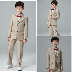 Knappe Jongen Formele Kleding Gekeerde Revers 3 Stuks Kinderen Bruiloft Tuxedos Zomer Jongens Broek Pakken (jas + Vest + Pants)