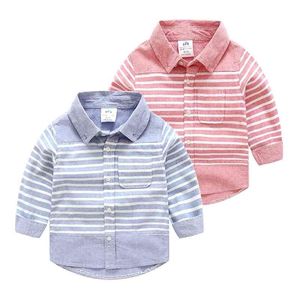 Knappe jongens gestreept shirt lente herfst 2-9 10 jaar katoenen zak kleurrijke lange mouw baby kinderen jongen shirts voor kinderen 210701