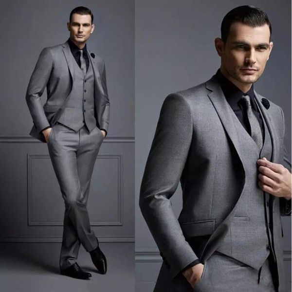 Guapo traje gris oscuro para hombre, nuevo traje de novio a la moda, trajes de boda para hombre, esmoquin de novio ajustado para hombre, chaqueta, chaleco Pa299b