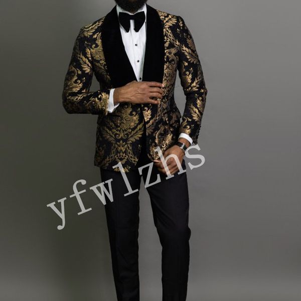 Belle veste à fleurs dorées pour hommes, costumes de marié, Tuxedos, marié, bal de mariage, Blazer, couleur en option 09