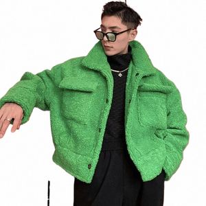 Belle veste rembourrée verte pour hommes laine d'agneau épaissie manteau d'hiver à revers court 2023 New Fi unisexe High Street Bigh Top o1LU #