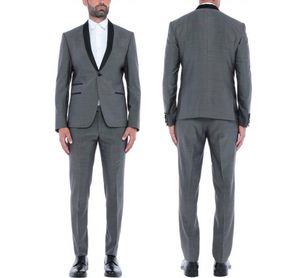Beau gris hommes mariage Tuxdos noir châle revers marié Tuxedos excellent hommes veste Blazer 2 pièces costume (veste + pantalon)