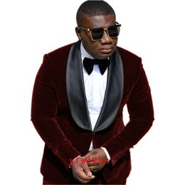 Guapo novio Tuxedos Velveteen Groomsmen Shawl Lapele Man's Suits Wedding/Prom/Dinner Man Blazer Chaqueta Pantalones K832