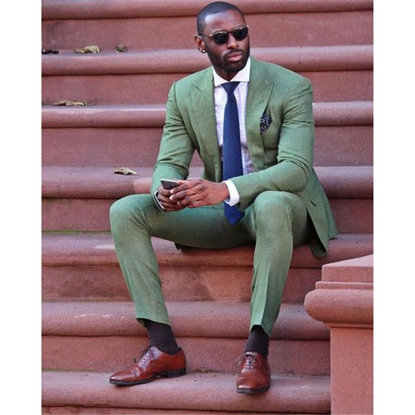 Jade Green Groomsmen Peak Revers Un Bouton (Veste + Pantalon + Cravate) Marié Tuxedos Groomsmen Meilleur Costume Homme Costumes De Mariage Marié