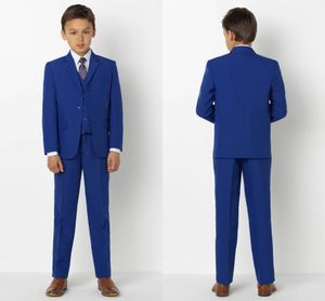 Knappe kinderen Formele slijtage Blue Peaked Revers 3 Stuks Bruiloft Tuxedos Hoogwaardige Boy's Formele Wear Broek Pakken