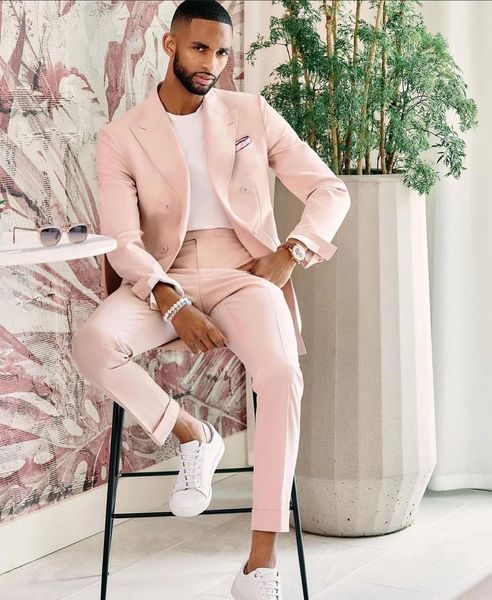 Hermoso traje de color rosa claro para hombre, esmoquin de boda con solapa en pico, traje ajustado para hombre, traje formal para novio, traje Terno Masculino para graduación Gro289i