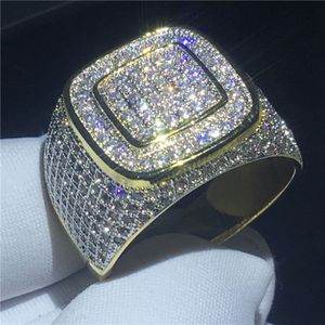 Belle bague Hip Hop pour hommes, 274 pièces, réglage pavé, or jaune 5A Cz, rempli d'argent 925, bague de mariage pour hommes, bijoux de fête 2202