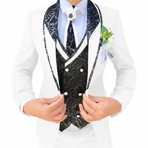 Knappe mannen Pak 3 stuk Elegante Bruidegom Tuxedo Jacket Broek Vest Aangepaste Formele Blazer voor Mannelijke l1GF #