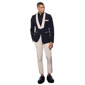 Beau costume pour hommes, ensemble Blazer coupe cintrée pour Busin, veste et pantalon de Tuxedos à un fessier, châle à revers, vêtements de marié de mariage, 5596 #