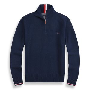 Beau pull épais pour hommes Polo marque cachemire crochet demi-fermeture éclair à manches longues tricoté cheval twist col haut pull blanc brodé pour hommes