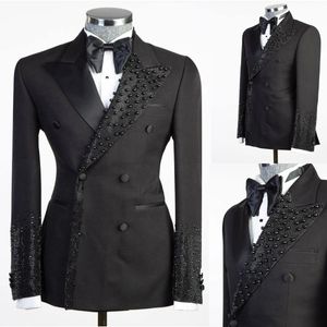 Knappe heren smokingspiegel piek revers Dubbele borsten parels bruidegom prom feestje bruiloft verjaardag blazer plus size pakken jas op maat gemaakt