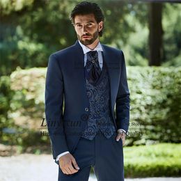 Beaux costumes de mariage pour hommes Slim Fit Tuxedos de marié 3 pièces ensembles marié bal blazers avec gilet jacquard pantalon tenue 240104