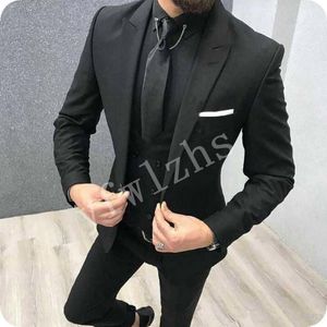 Beau One Button Groomsmen Peak Lapel Groom Tuxedos Hommes Costumes Mariage / Bal / Dîner Meilleur Blazer Homme (Veste + Pantalon + Cravate + Gilet) W258