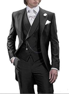 Beau One Button Groomsmen Peak Lapel Groom Tuxedos Hommes Costumes Mariage / Bal / Dîner Meilleur Blazer Homme (Veste + Pantalon + Cravate + Gilet) W337