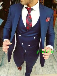 Beau One Button Groomsmen Peak Lapel Groom Tuxedos Hommes Costumes Mariage / Bal / Dîner Meilleur Blazer Homme (Veste + Pantalon + Cravate + Gilet) W759
