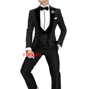 Handsome One Button Groomsmen Peak Lapel Groom Tuxedos Mens Wedding Dress Man Jacket Blazer Prom Dinner suits (Jacket+Pants+Tie+Vest) W833