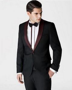 Knappe One Button GroomsMen Sjaal Revers Bruidegom Tuxedos Mannen Past Bruiloft / Prom / Diner Best Man Blazer (Jack + Pants + Tie) AA160
