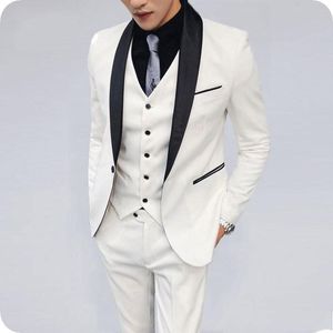 Knappe One Button Ivory Groom Tuxedos Sjaal Revers Mannen Past 3 Stuks Bruiloft / Prom / Diner Blazer (Jacket + Pants + Vest + Tie) W622