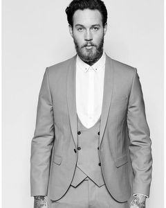 Beau un bouton Gris clair Gris Tuxedos Châle Lapel Men Suit 3 pièces Mariage / Prom / Dinner Blazer (Veste + Pantalon + Vest + Tie) W667