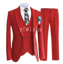 Knappe één knop man's piek peak rapel bruidegom tuxedos bruidegeweerders bruiloft/prom/diner man blazer jas broek vest tie n080