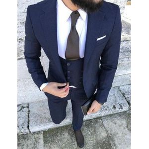 Beau Un Bouton Bleu Marine Marié Tuxedos Notch Lapel Hommes Costumes 3 pièces Mariage / Bal / Dîner Blazer (Veste + Pantalon + Gilet + Cravate) W645