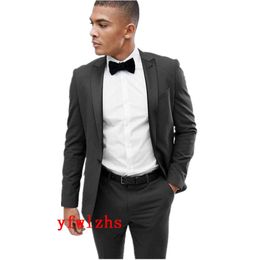 Knappe Een Knop Tuxedos Bruidegom Piek Revers Mannen Pakken Heren Bruiloft Tuxedo Kostuums De Pour Hommes (Jas + broek + Tie) Y527