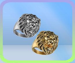 Knappe punk 316L roestvrij staal twee kleuren gouden en zwarte grote leeuwkop ring coole mannen dierenring3368966