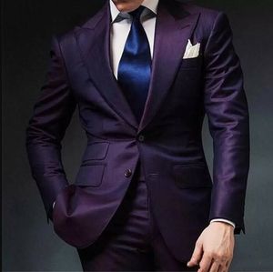 Beau smoking de marié violet deux boutons revers en pointe hommes costumes de mariage garçons d'honneur personnalisé bal de promo blazer veste (veste + gilet + pantalon)