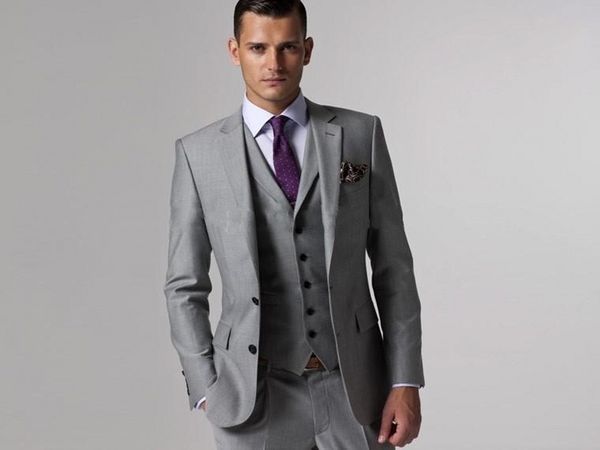 Beau Tuxedos de marié gris clair à évent latéral, costume à revers cranté pour homme, Blazer de mariage, veste et pantalon, Vest2923