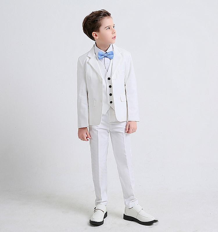 Knappe twee knop centrum ventilatie wit jongen formele slijtage hoge kwaliteit jongen bruiloft blazer kind verjaardag prom pak (jas + broek + tie + vest) 43