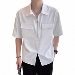 Knappe Goed Passende Tops INCERUN 2024 Mannen Half Zip Revers Pocket Shirts Casual Streetwear Effen Korte Mouw Revers Blouse S-5XL A2wT #