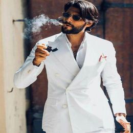 Belle veste blanche à double boutonnage, pantalon de dîner de mariage, smoking de marié, costume cintré pour homme, blazer2537