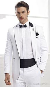 Knappe Wit Bruidegom Tuxedos Peak Revers Man Prom Dress Blazer Mens Wedding Busienss Suits (jas + Broek + Tie) H: 959