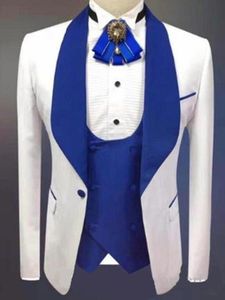 Beau smoking de mariage blanc pour hommes, meilleurs costumes, bleu Royal, châle à revers, Sim Fit, costumes de fête pour hommes