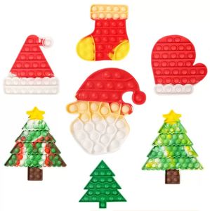 Fidget Speelgoed Kerst Halloween Pumpkin Ghost Tree Stocking Mitten Vorm Push Bubbles Tie Dye Xmas Santa Clause Hat Caps Finger Puzzle