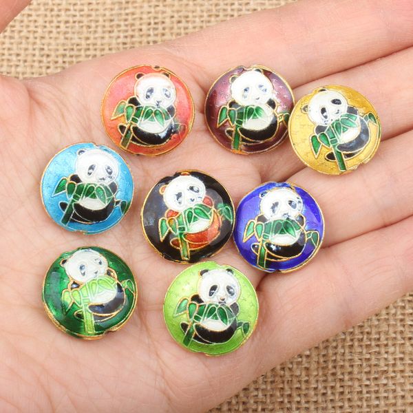 Colorido Cloisonne esmalte filigrana redondo Panda cuentas animales accesorios DIY joyería hallazgos collar pendientes pulseras 10 unids/lote