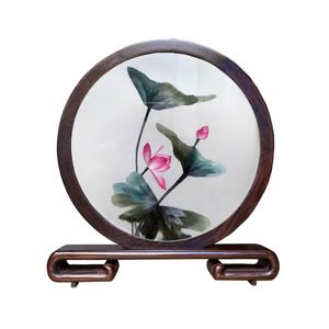 Handwerk Double-Side Borduurwerk Chinese Zijde Patronen Ambachten Gift Decoraties Home Decor Tafel Ornamenten Bureau Accessoires met Wenge Frame