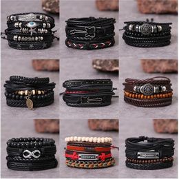 Pulsera tejida a mano de cuero, pulsera combinada de cuero multicapa retro a la moda, pulsera de tendencia para hombre AB27